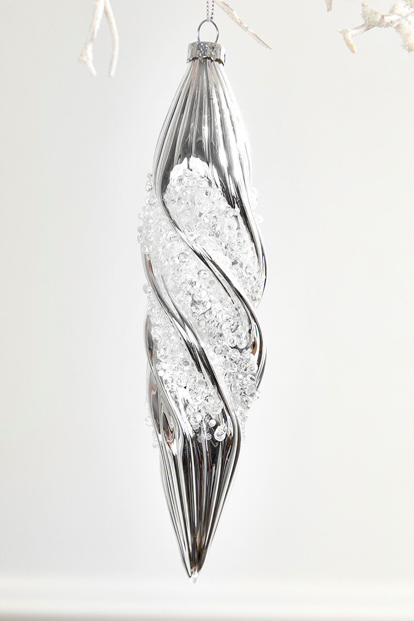 7–8 Inch Silver Glass Drop Ornament
