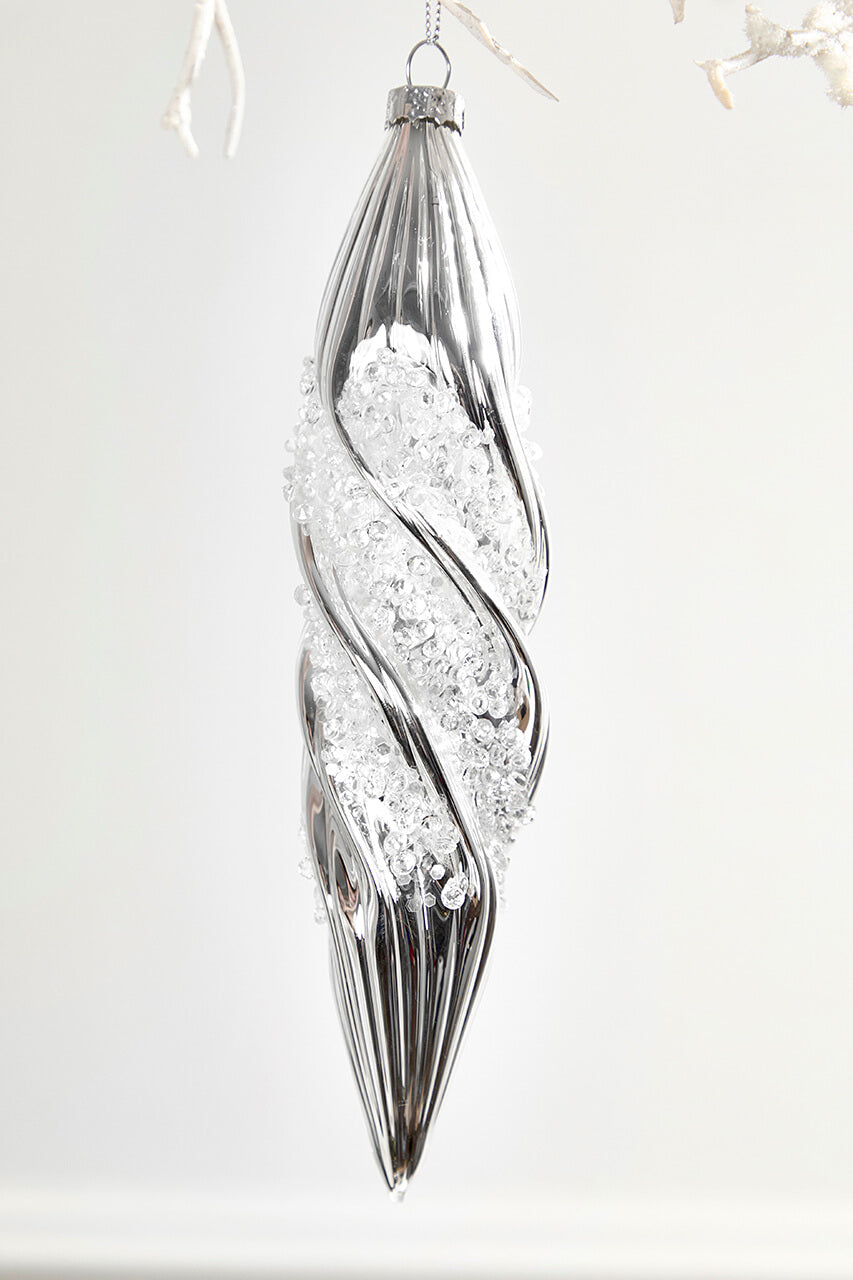 7"- 8" Silver Glass Drop Ornament