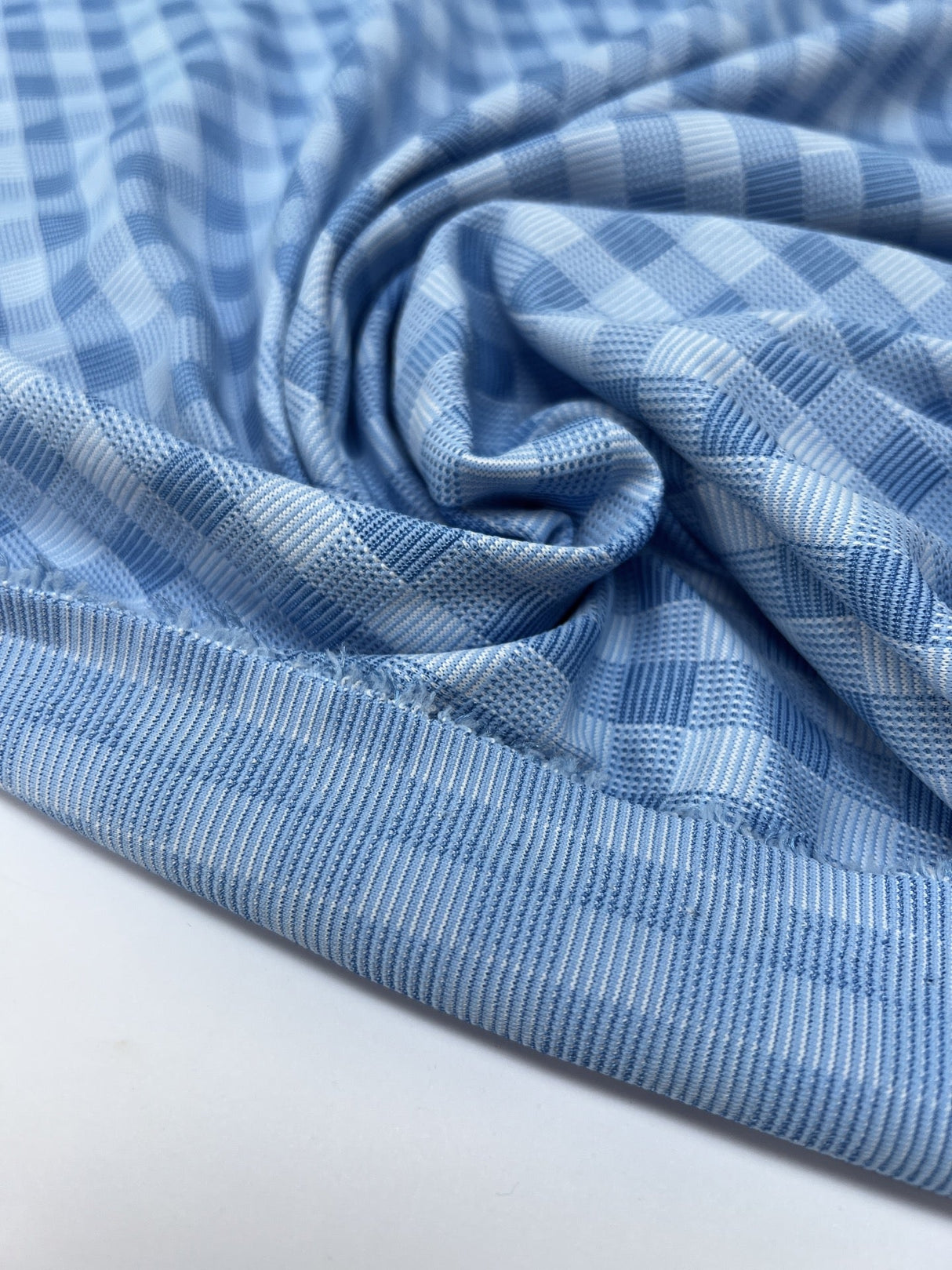 Polyamide Elastane Checked Knit White Blue