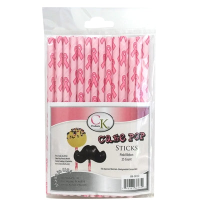 Pink Ribbon 6" Cake Pop Sticks - 25 Count