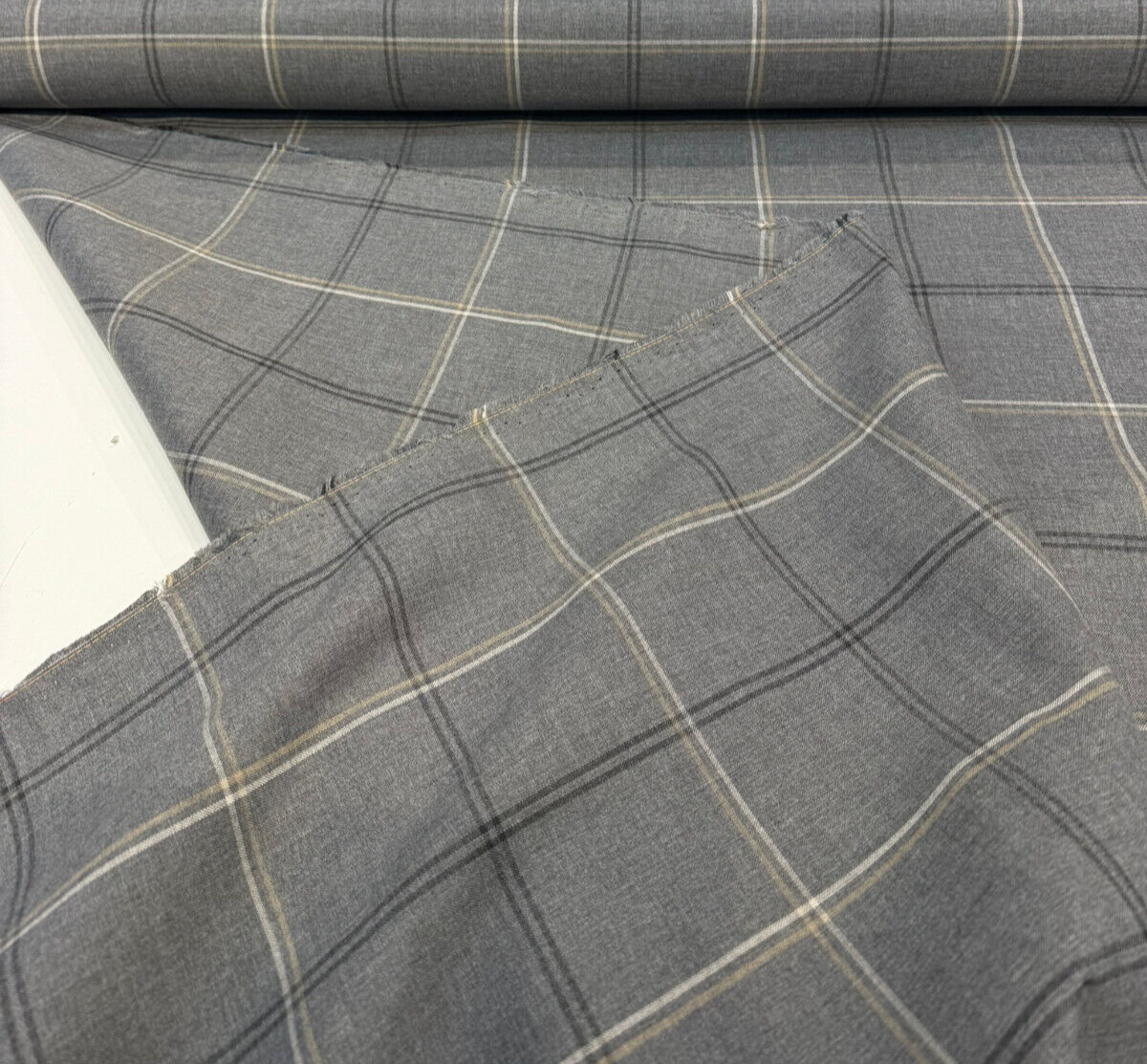 Sunbrella Paradigm Solution Dyed Acrylic Fabric - Stone Gray Plaid, 54" Width (1 Yard)