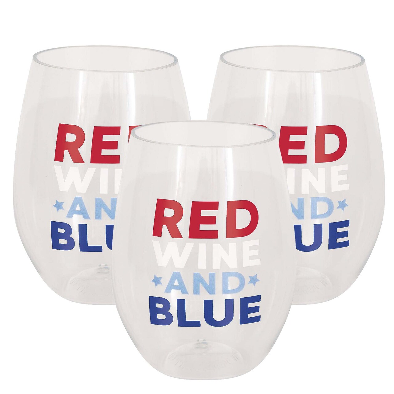 Red Wine & Blue Patriotic Plastic Stemless Wine Glass