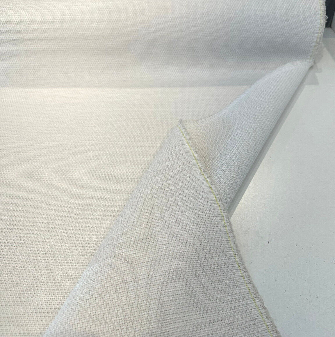 Sunbrella Tailored Snow Ivory Chenille Fabric - Ivory Basketweave Texture, 54" Width (1 Yard)