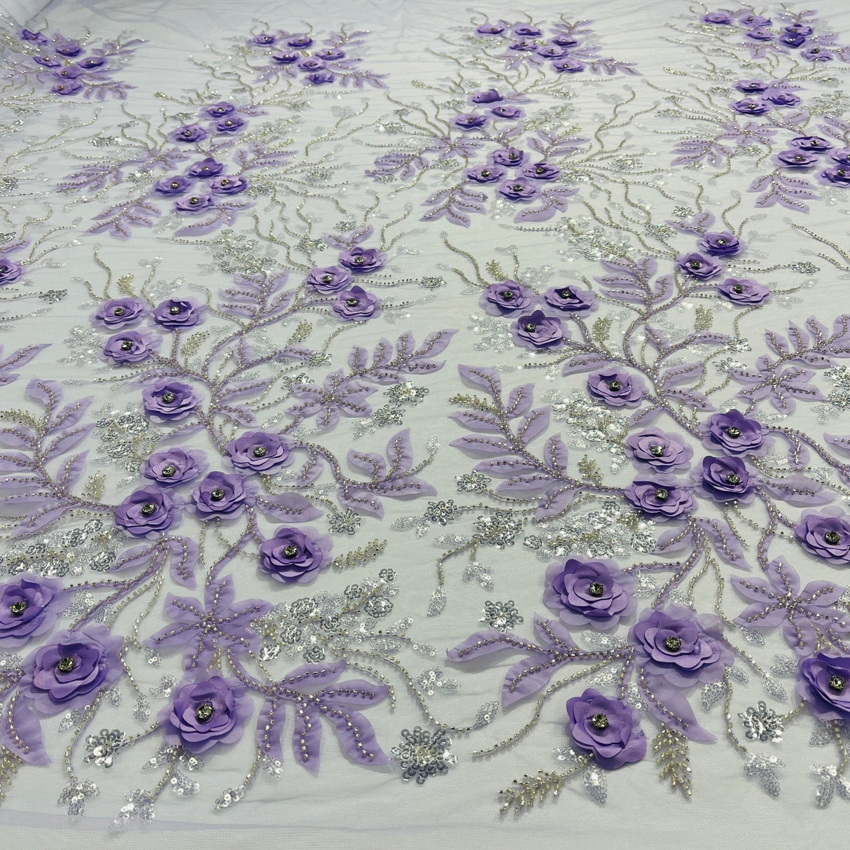 Beaded 3D Floral Lace Fabric 52" Wide