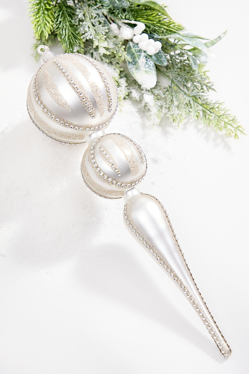 16" Pearl with Rhinestones Glass Finial Ornament