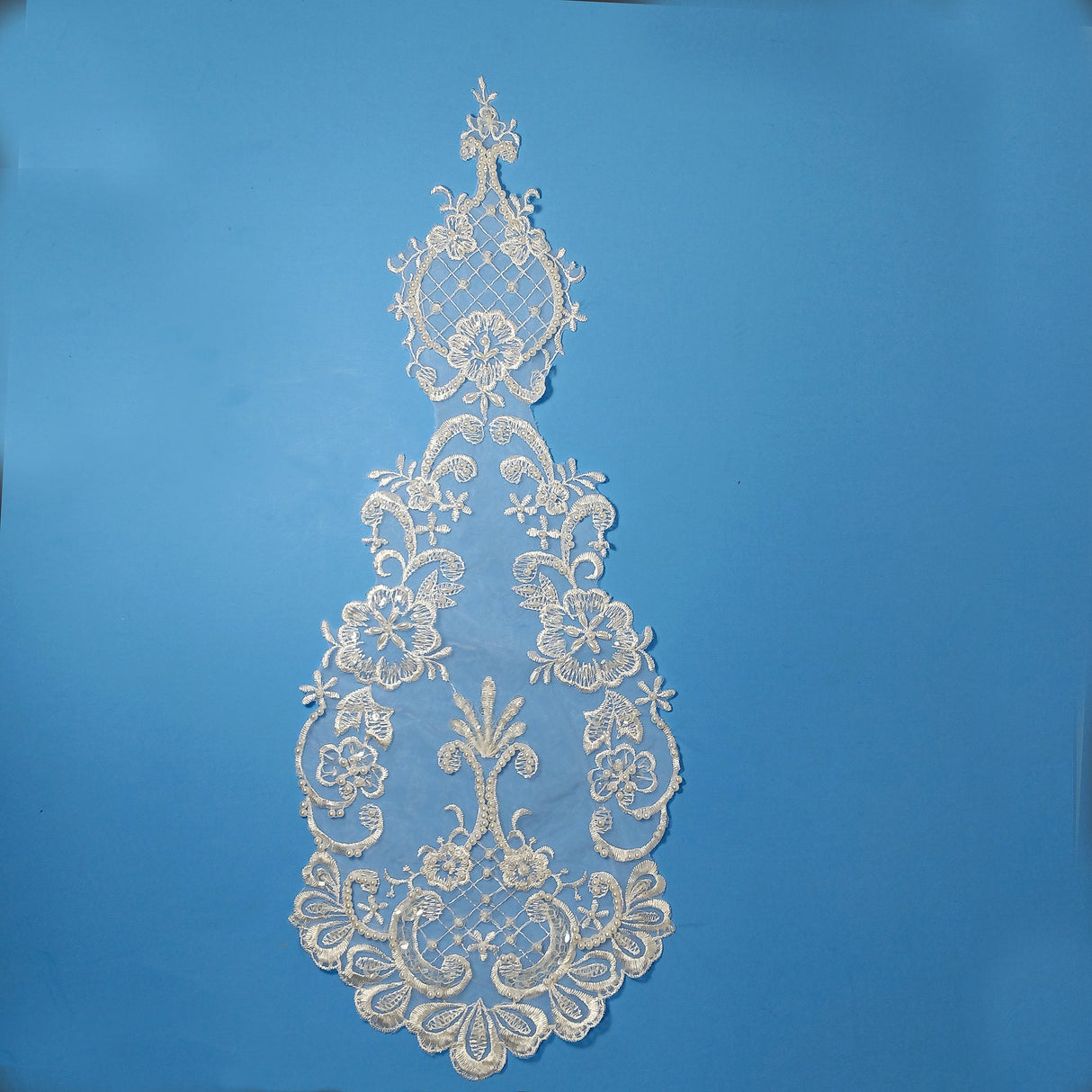Beaded Lace Medallion Applique White 20" x 7.5"