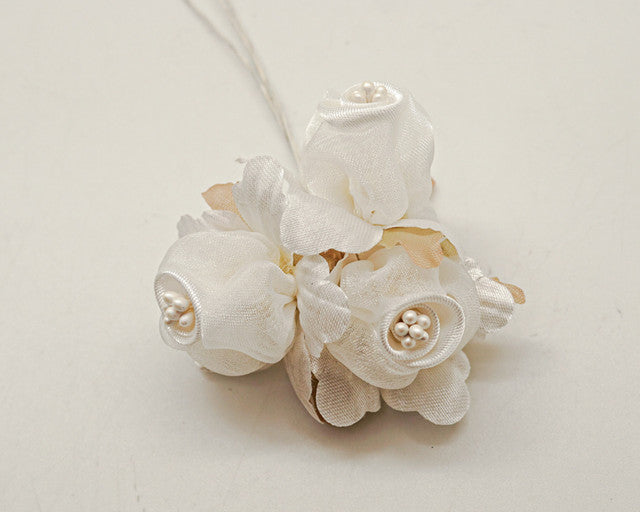 1 3/4" White Satin Silk Flowers with Pearl - Pack of 36