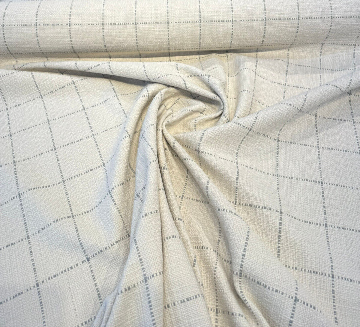 Highlander Window Pewter Gray Cotton Fabric - Pewter Gray Windowpane Plaid, 54" Width (By The Yard)