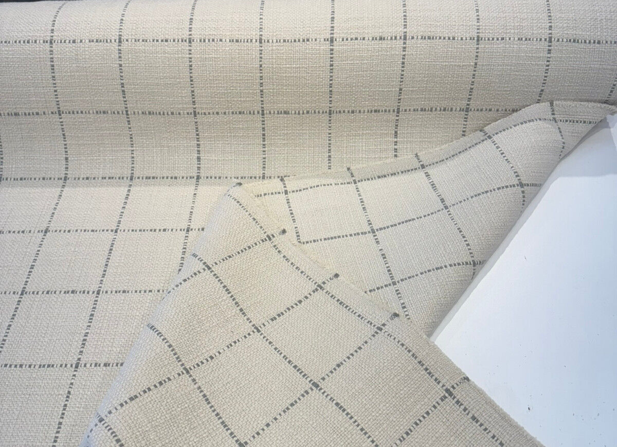 Highlander Window Pewter Gray Cotton Fabric - Pewter Gray Windowpane Plaid, 54" Width (By The Yard)