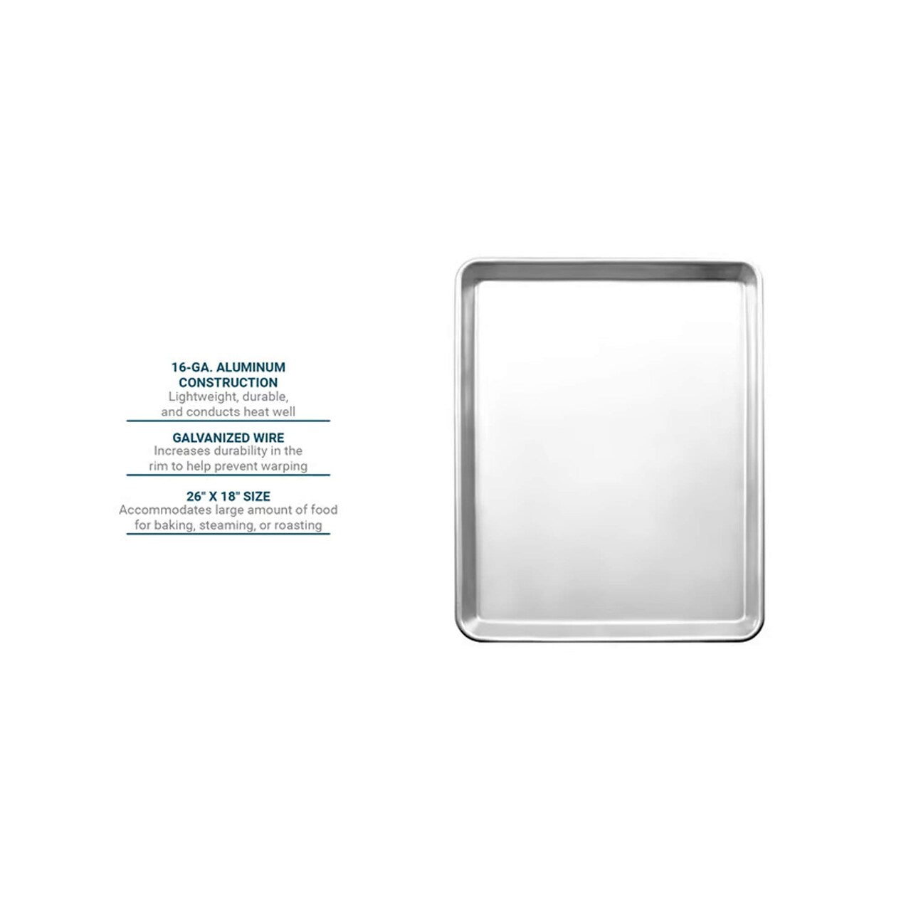 18" x 26" Full Size Sheet Pan 16 Gauge Aluminum Galvanized Wire Rim