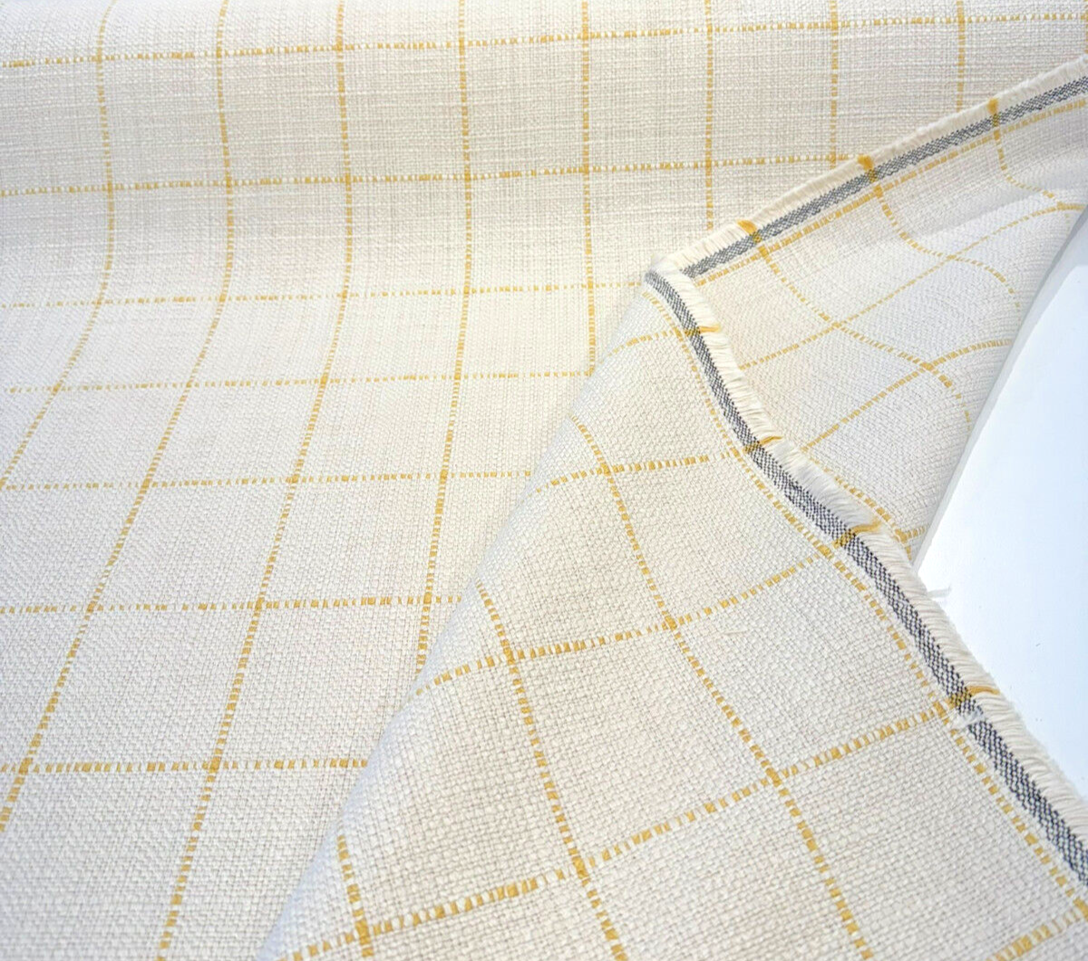 Highlander Window Golden Rod Cotton Upholstery Fabric - Golden Rod Windowpane Plaid, 54" Width (1 Yard)