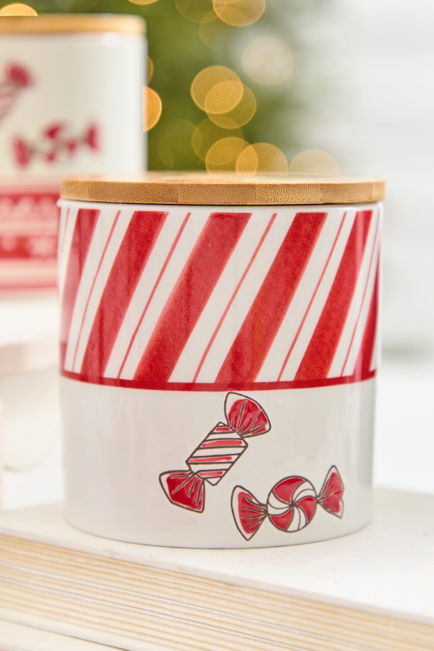 4.75" Ceramic Peppermint Candy Canister