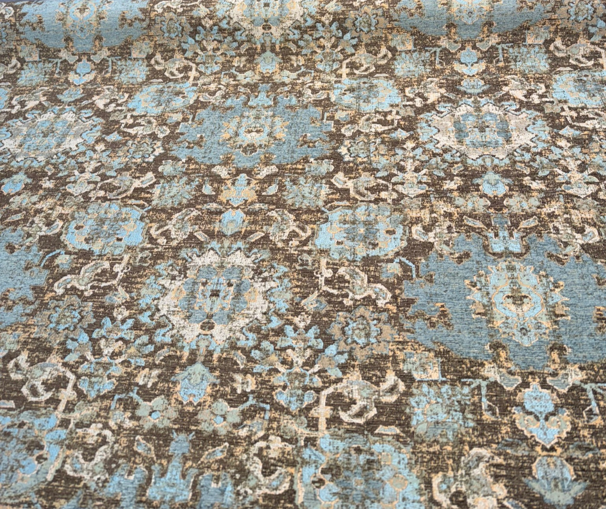 Swavelle Pardesh Chenille Fabric - Vintage Seafoam Brown Distressed Medallion, 58.25" Width (1 Yard)
