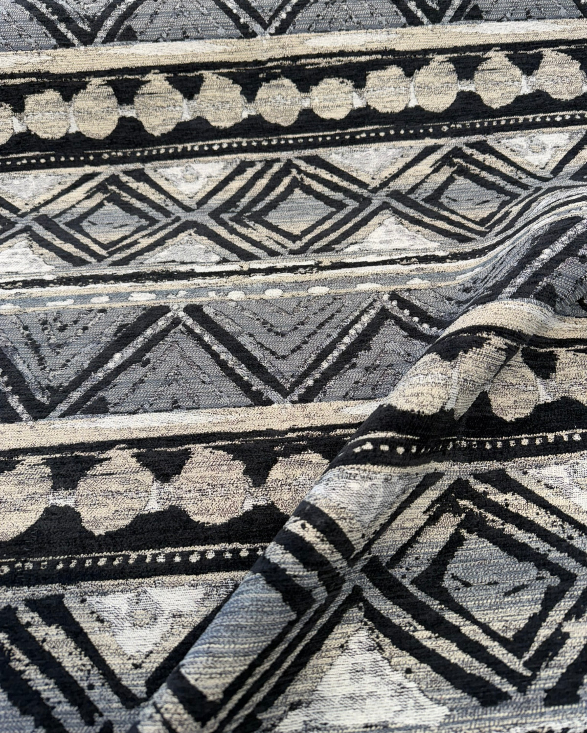 Swavelle Tribal Nunatak Chenille Upholstery Fabric - Black Storm Tribal Stripe, 57" Width (1 Yard)