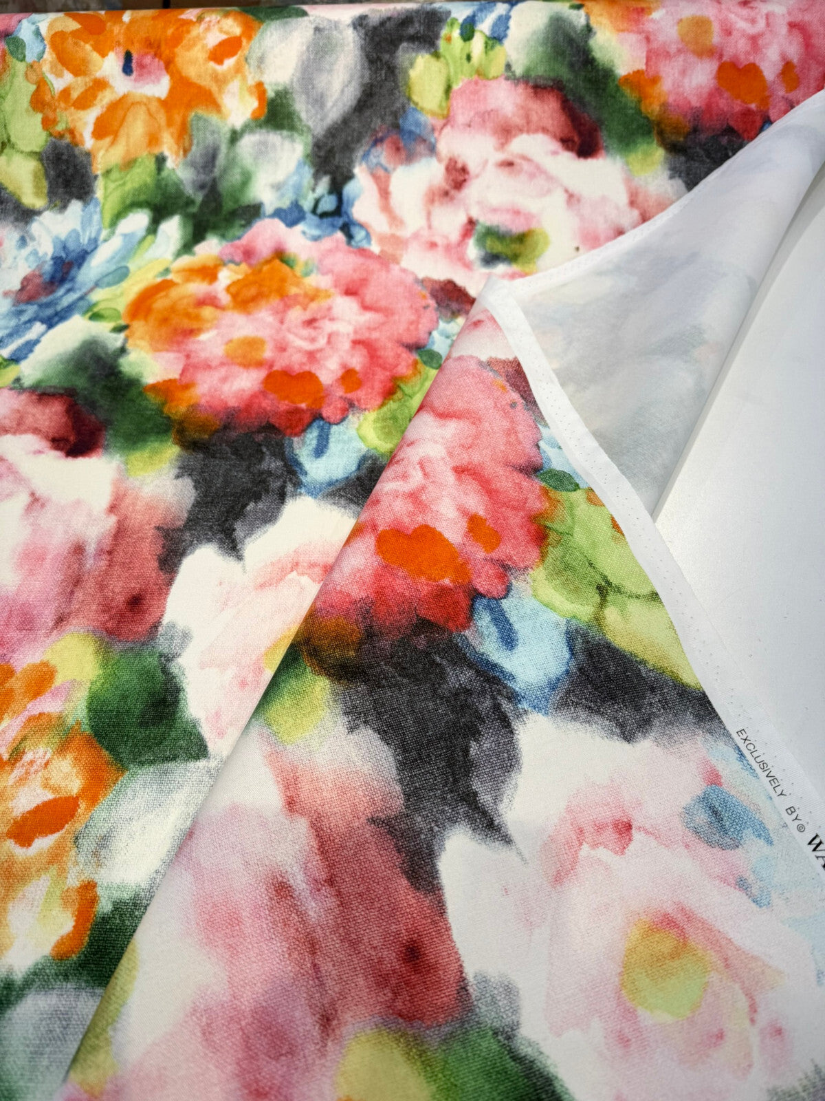 Waverly Garden Mist Jubilee Cotton Fabric - Abstract Floral, Coral Blush Pink Orange Blue Green, 54" Width (1 Yard)