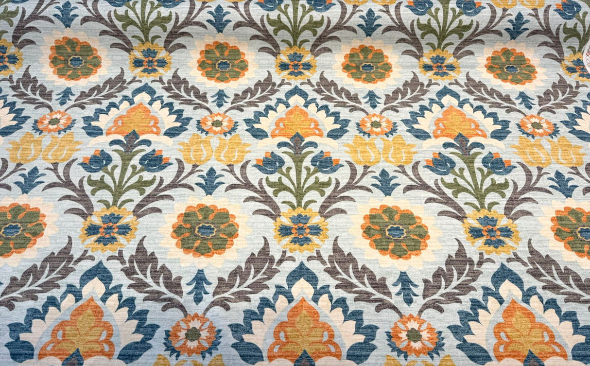 Santa Maria Creek Cotton Fabric - Floral Damask, Aqua Multi Color, 54" Width (By The Yard)