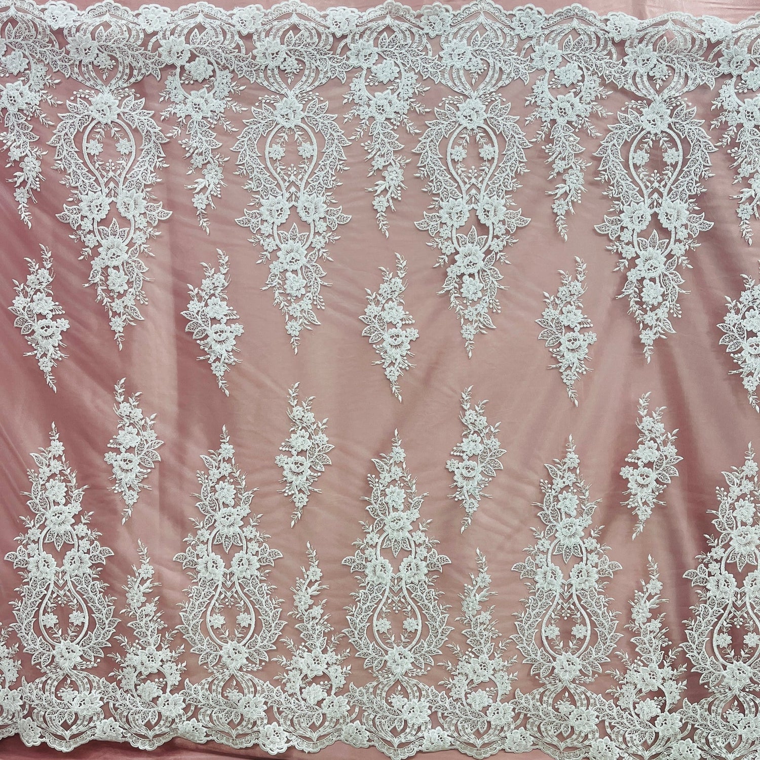 1 Yard Gold Beaded Corded Bridal Lace Fabric Embroidered on Polyester Net Mesh 54 Inch Width