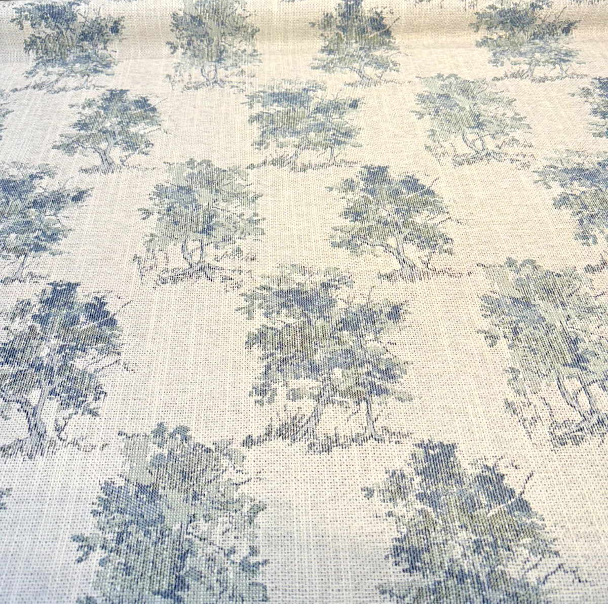 Secret Of The Tree Chenille Upholstery Fabric - Delft Blue Botanical Toile, 56" Width (By The Yard)