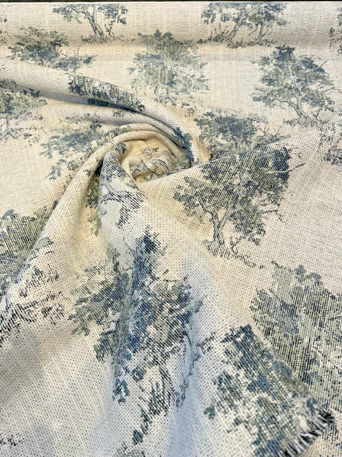 Secret Of The Tree Chenille Upholstery Fabric - Delft Blue Botanical Toile, 56" Width (By The Yard)