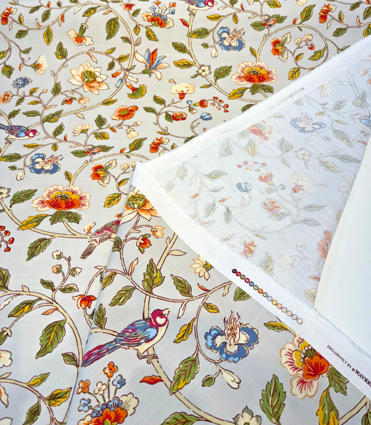Summer Isles Tigerlily Cotton Fabric - Floral Bird Pattern, Gray Multi, 54" Width (1 Yard)
