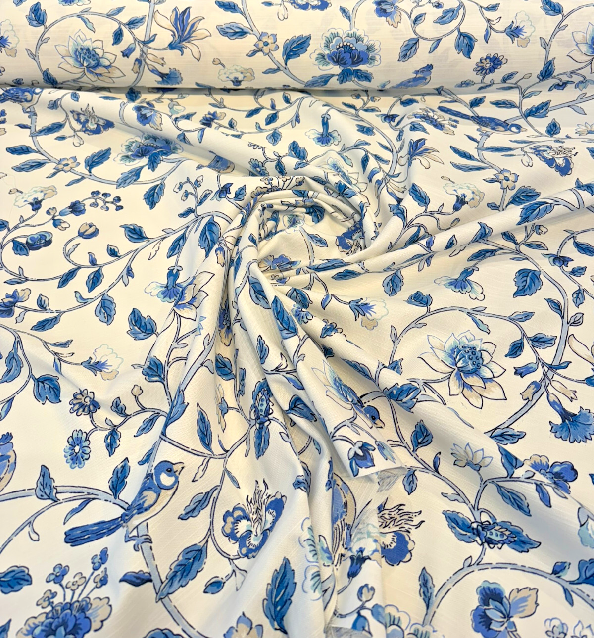 Waverly Summer Isles Cotton Fabric - Sky Blue Floral Bird, 54" Width (1 Yard)
