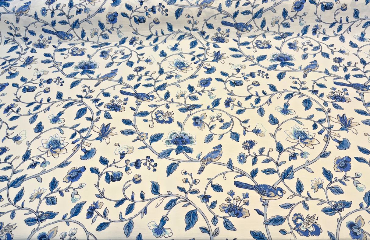 Waverly Summer Isles Cotton Fabric - Sky Blue Floral Bird, 54" Width (1 Yard)