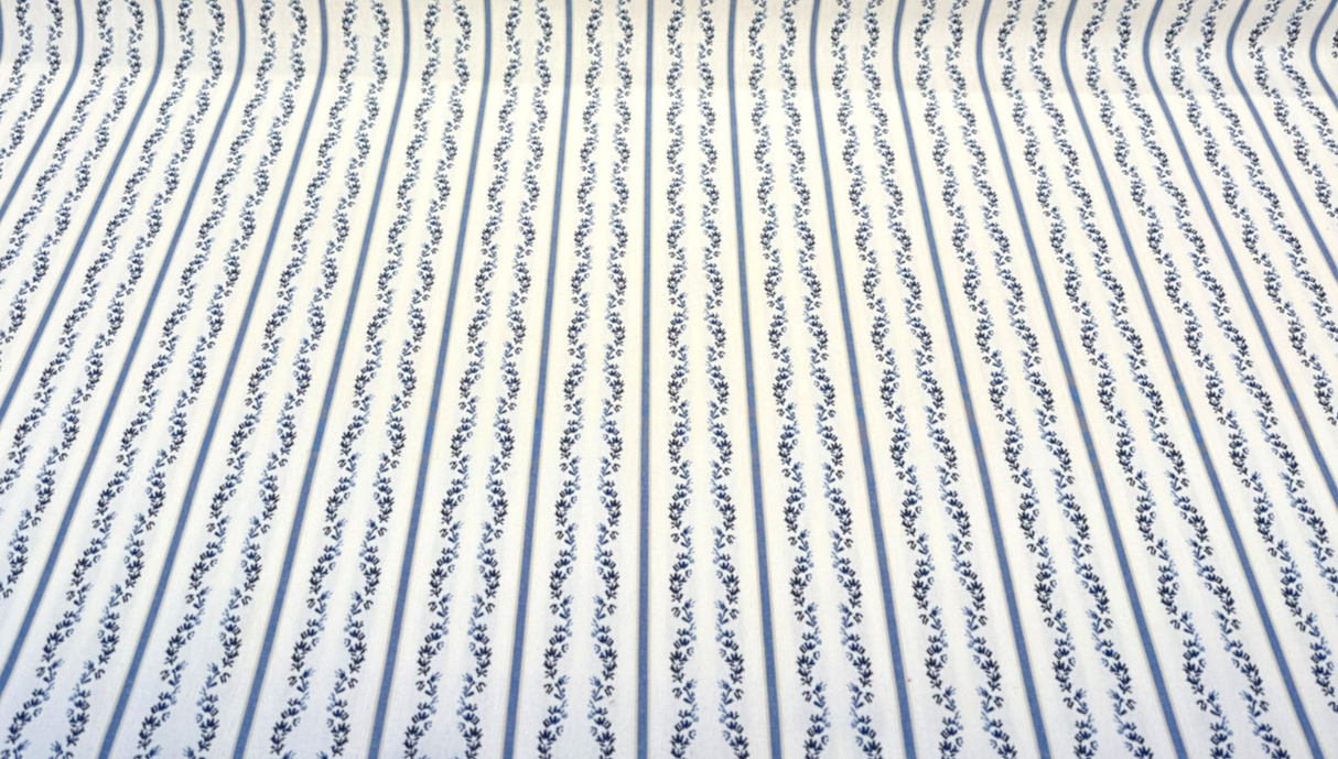 Waverly Regency Stripe Blue Caspian Vine 100% Cotton Fabric - Blue Vertical Stripe Vine Pattern, 57" Width (1 Yard)
