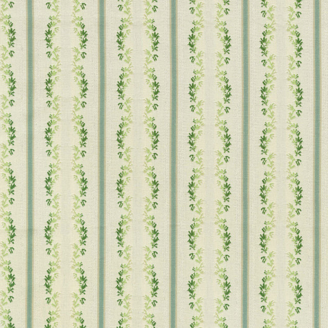 Waverly Regency Stripe Green Clover Vine Cotton Fabric - Green Vine Vertical Stripe, 57" Width (1 Yard)