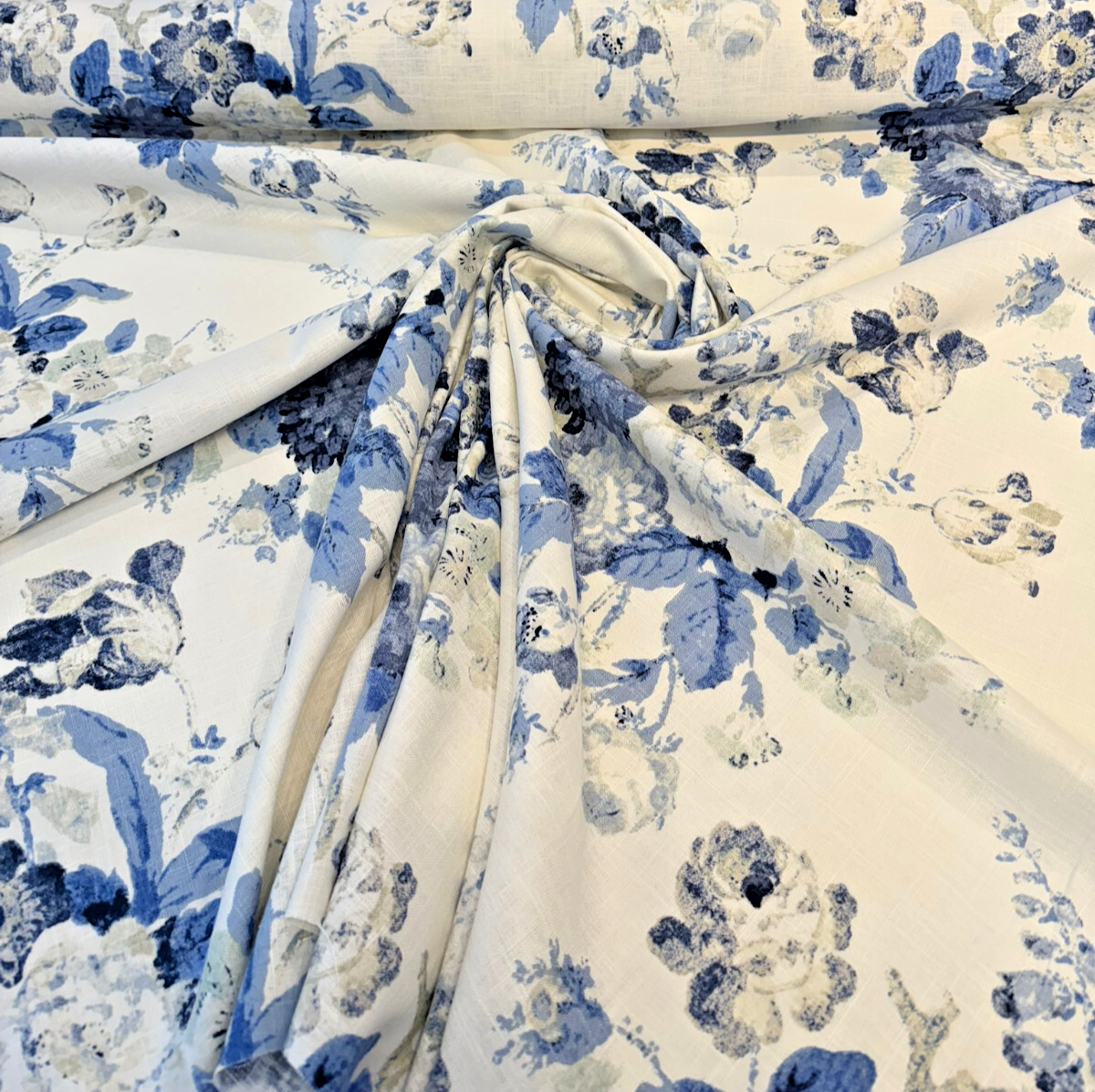 Waverly Nora Chambray Blue Linen Rayon Fabric - Blue Floral, 54" Width (1 Yard)