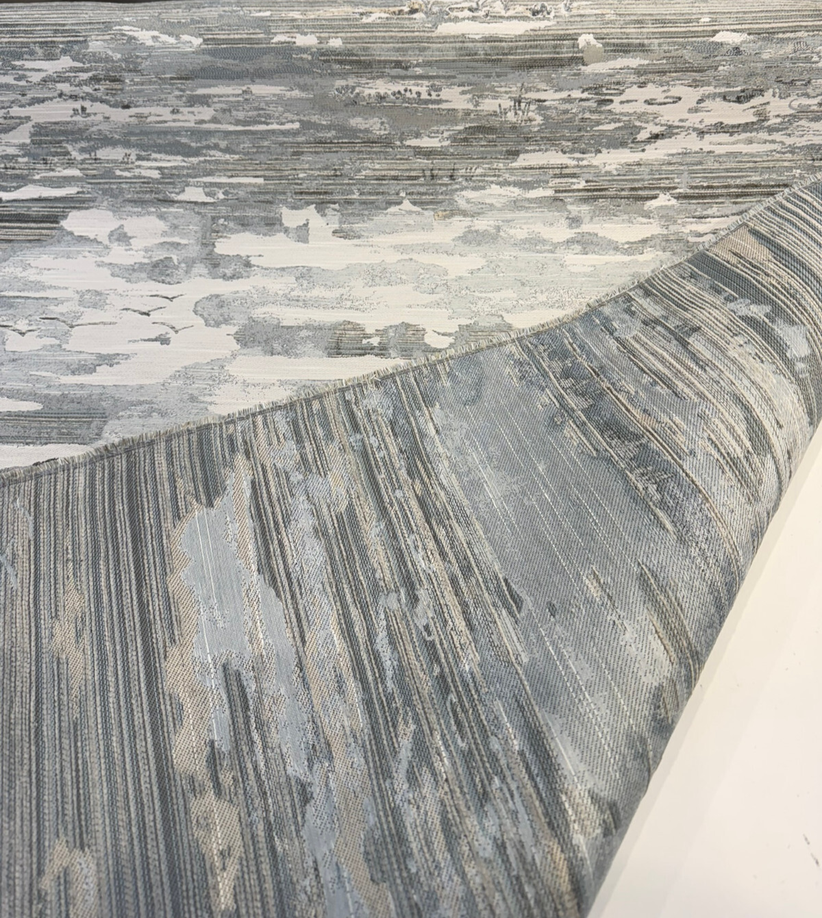 Scenic Outlook Haze Polyester Chenille Jacquard Fabric - Haze Gray, Ivory, Charcoal Scenic Landscape, 58.5" Width (1 Yard)