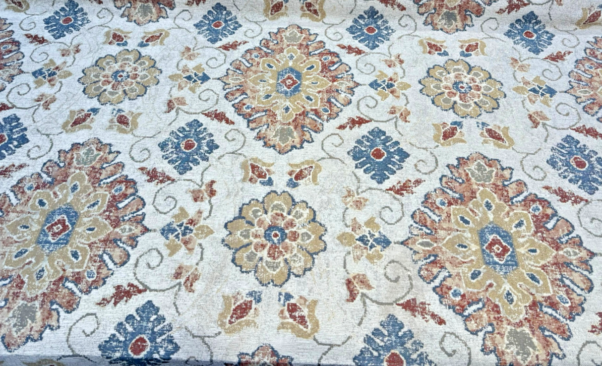 Swavelle Uwharrie Liberty Medallion Chenille Fabric - Rust, Gold, Slate Blue, Ivory Medallion, 58" Width (1 Yard)