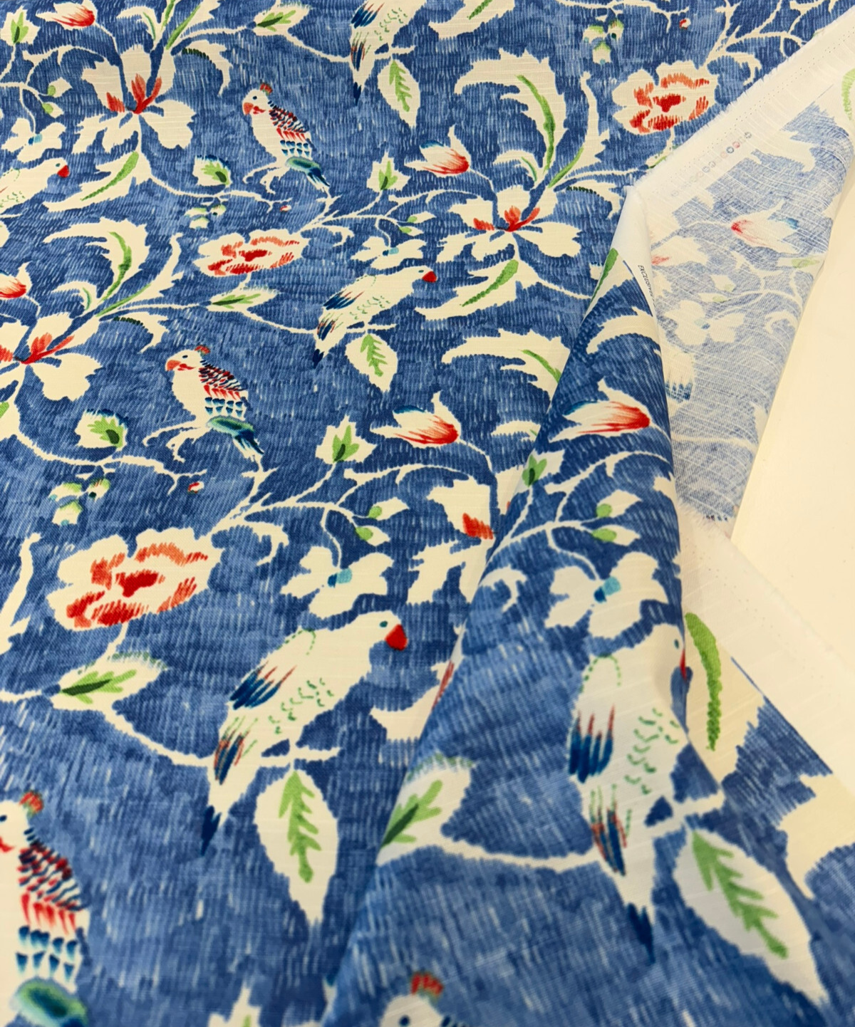 Forest View Cotton Fabric - Sky Blue Birds, Floral Vine Print, 54" Width (By The Yard)