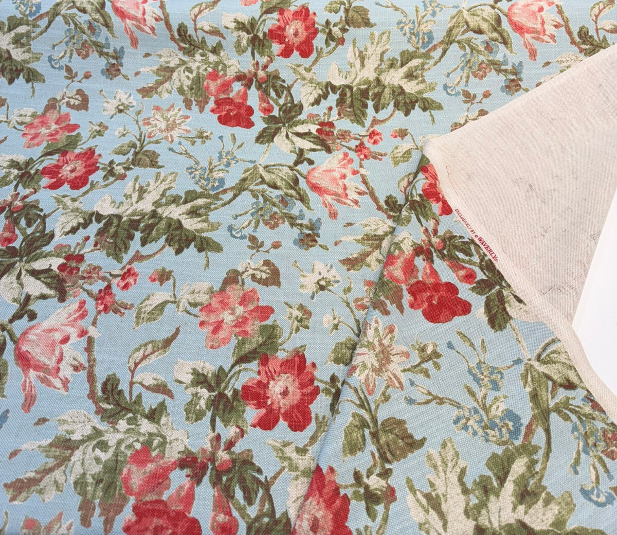Cosima Robins Egg Cotton Linen Fabric - Vintage Floral, Robins Egg Blue, 55" Width (By The Yard)