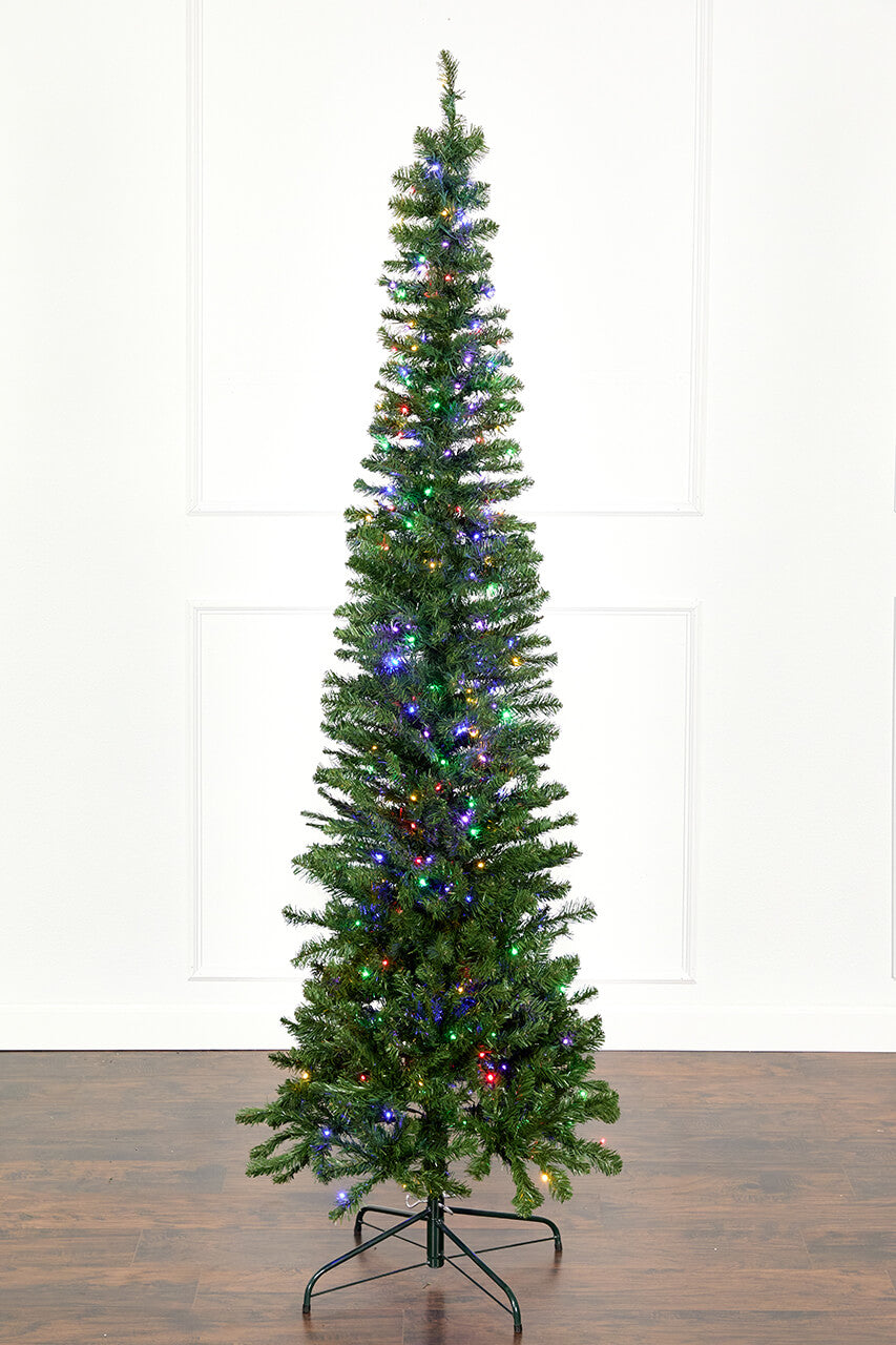 7.5' Christmas Pencil Pine Tree with 300 Color-Changing LED Lights