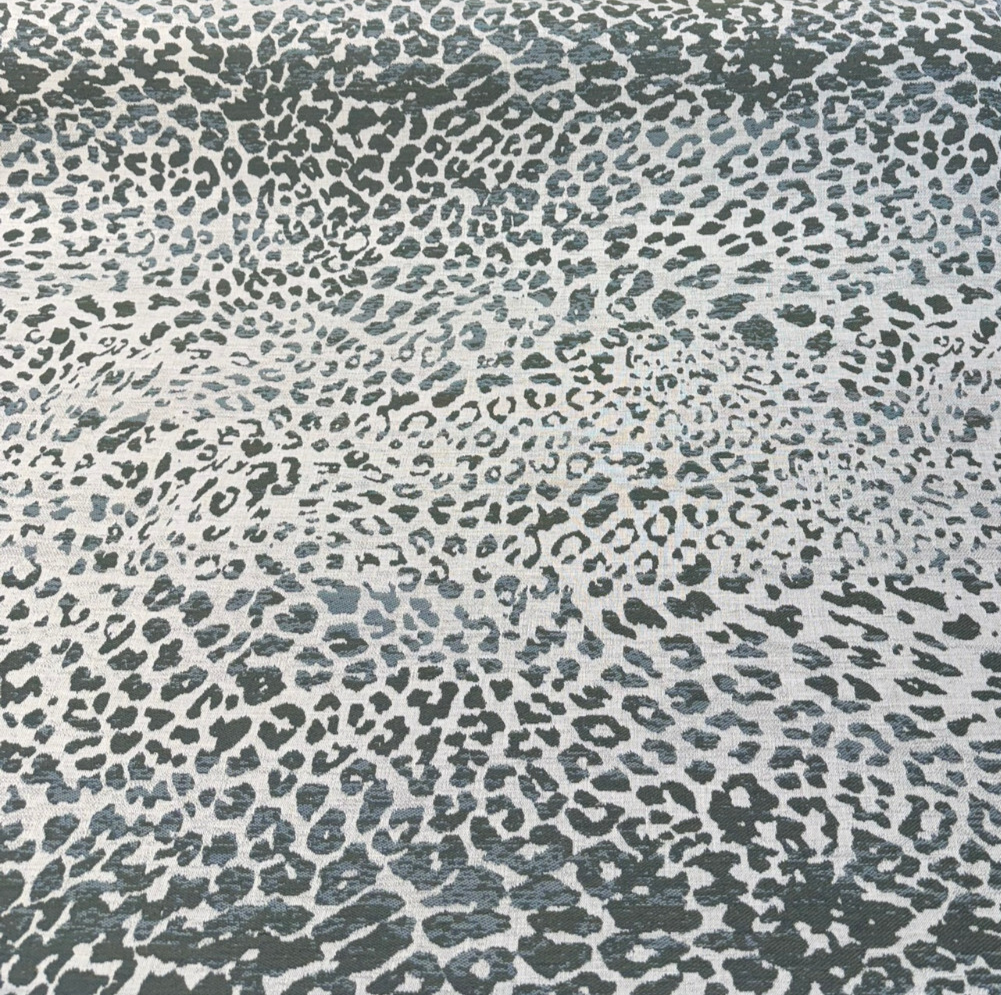 Sunbrella Instinct Willow Leopard Acrylic Fabric - Green, Blue-Gray, Off-White Leopard Print, 54" Width (1 Yard)