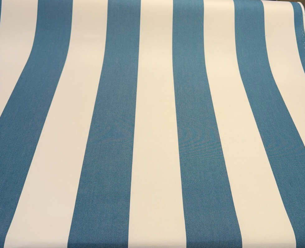 Explorer Sunbrella Peacock Stripe Acrylic Fabric - Peacock Teal And Off White Stripe, 54" Width (1 Yard)