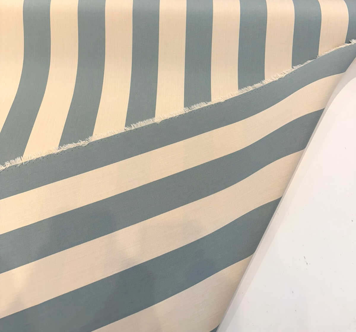 Townsend Spa Blue Stripe Sunbrella Acrylic Fabric - Spa Blue And Ivory Wide Stripe, 54" Width (1 Yard)