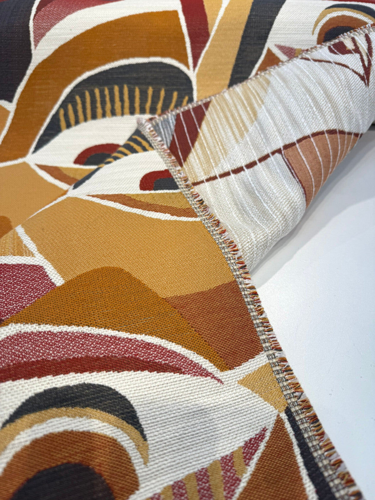 Evil Eye Spero Jacquard Fabric - Persimmon Abstract Geometric, 58" Width (1 Yard)
