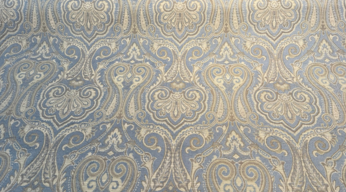 Waverly Clubroom Paisley Damask Lagoon Chenille Fabric - Lagoon Blue, Taupe, Ivory, Beige, Soft Gold, 54" Width (1 Yard)