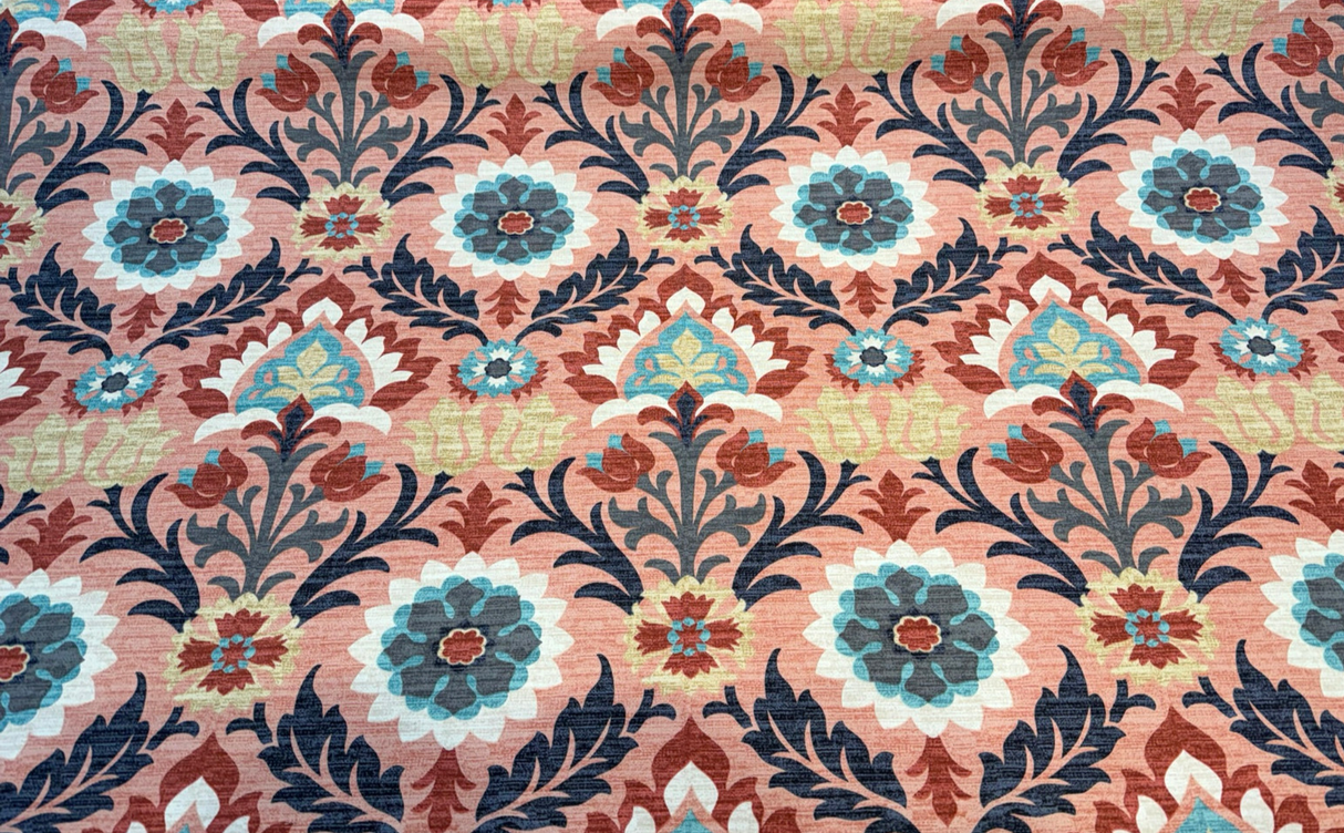 Waverly Santa Maria Sunset Cotton Duck Fabric - Floral Damask, Blush Coral, 54" Width (1 Yard)