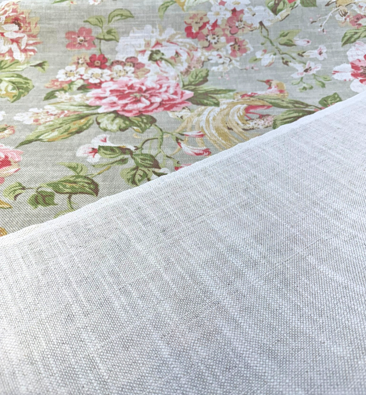 Hidden Pond Cotton Linen Fabric - Apricot Vintage Floral With Birds, 54" Width (1 Yard)
