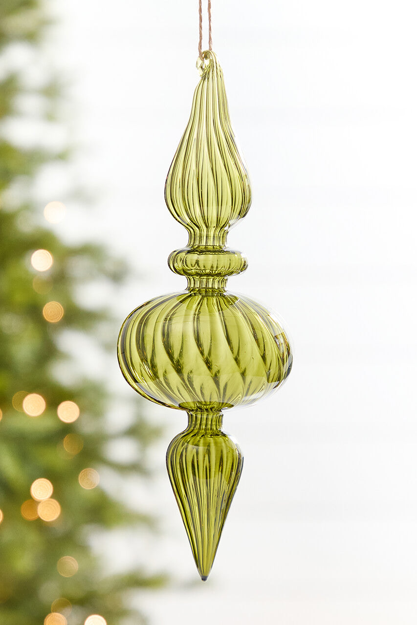 9" - 10" Transparent Green Finial Glass Ornament