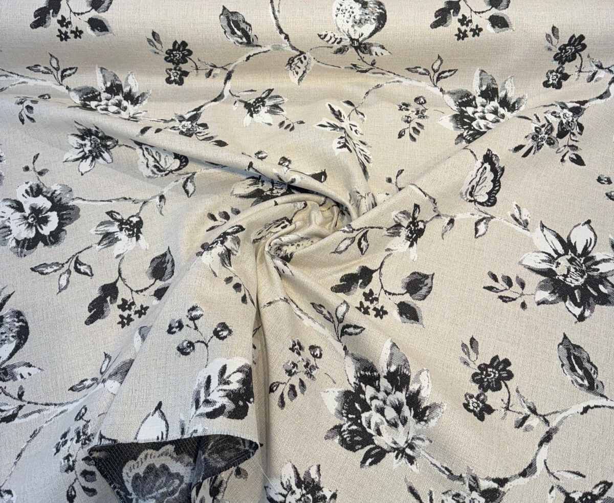 Sunbrella Ariana Floral Charcoal Acrylic Fabric - Floral, Charcoal/Black/White, 54" Width (1 Yard)