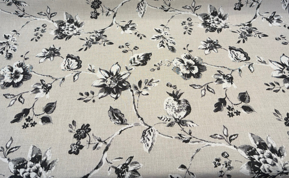 Sunbrella Ariana Floral Charcoal Acrylic Fabric - Floral, Charcoal/Black/White, 54" Width (1 Yard)
