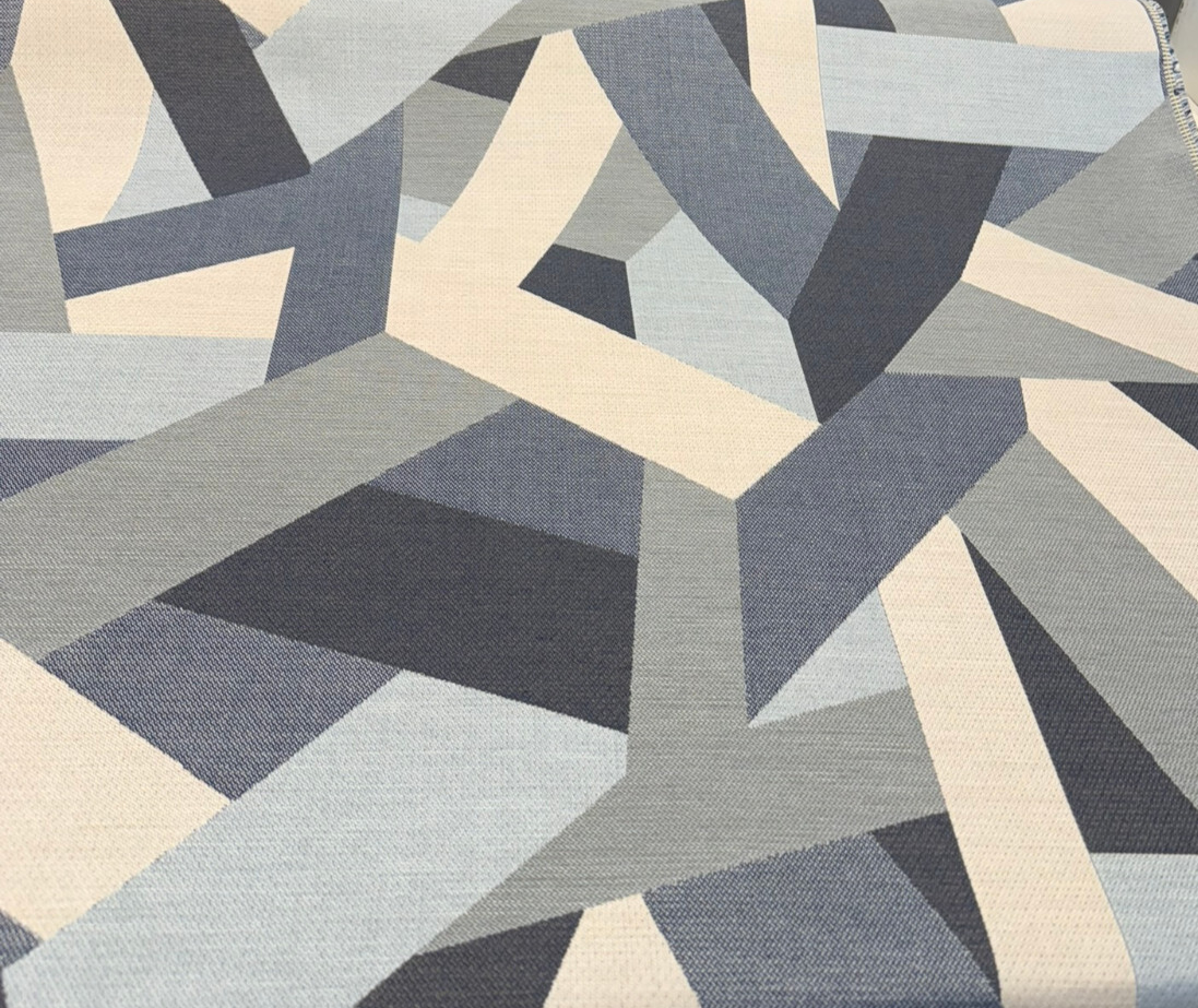 Sunbrella Axis Blue Denim Acrylic Fabric - Blue Denim Geometric Pattern, 54" Width (1 Yard)