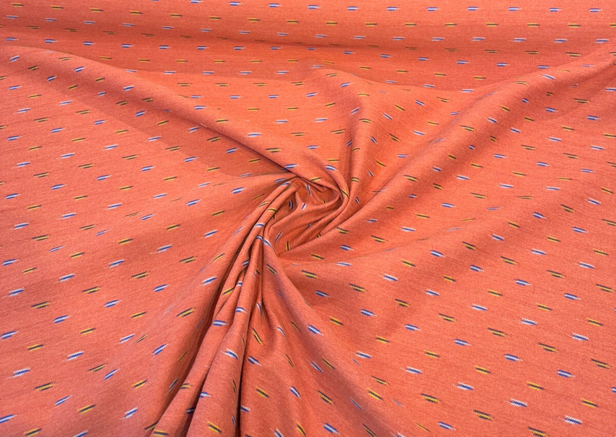 Sunbrella Bahasa Mesa Acrylic Fabric - Burnt Rust Multicolor Dash Pattern, 54" Width (1 Yard)