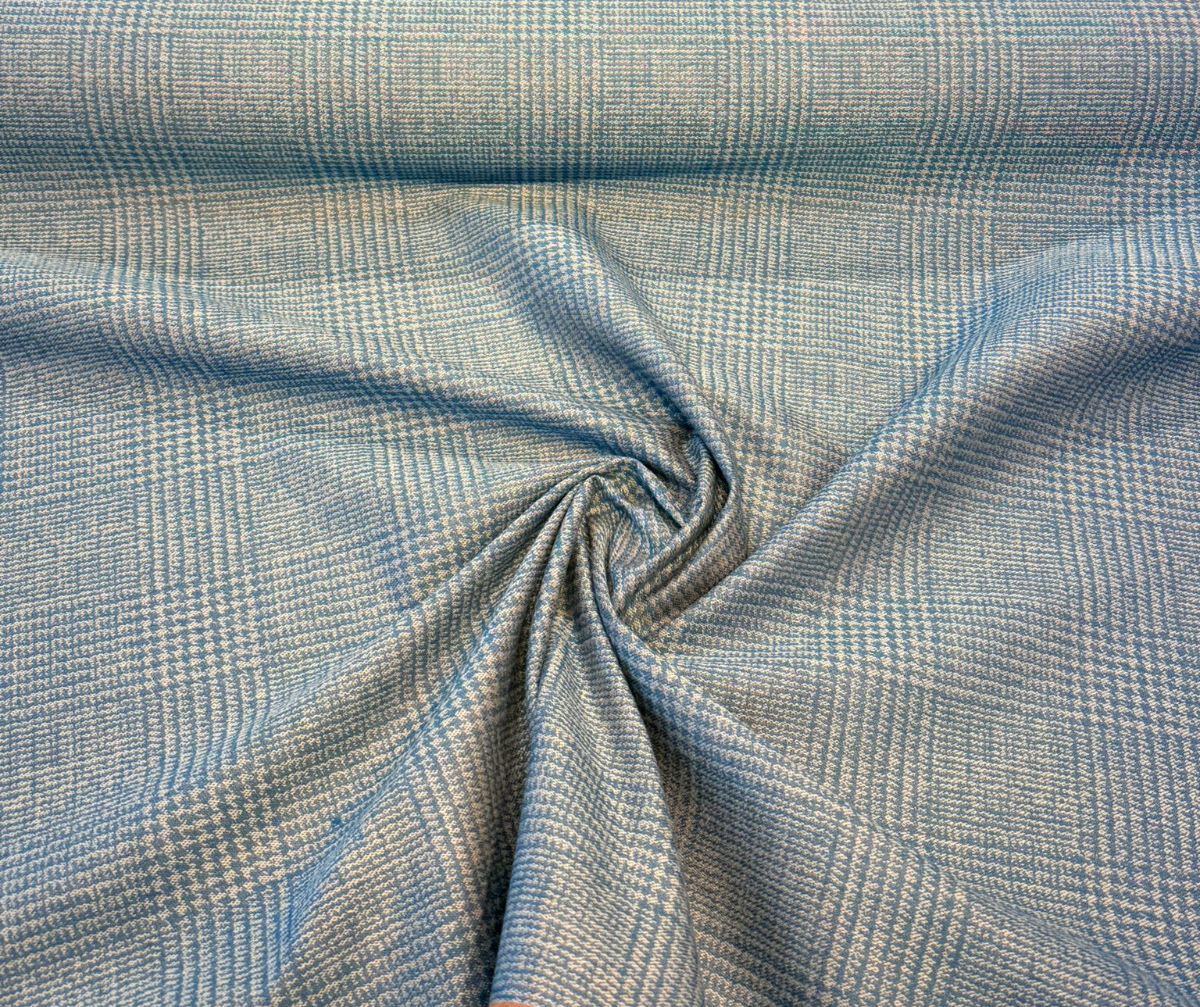 Frasure Adrift Sunbrella Acrylic Fabric - Coastal Blue/Ivory Glen Plaid, 54" Width (1 Yard)