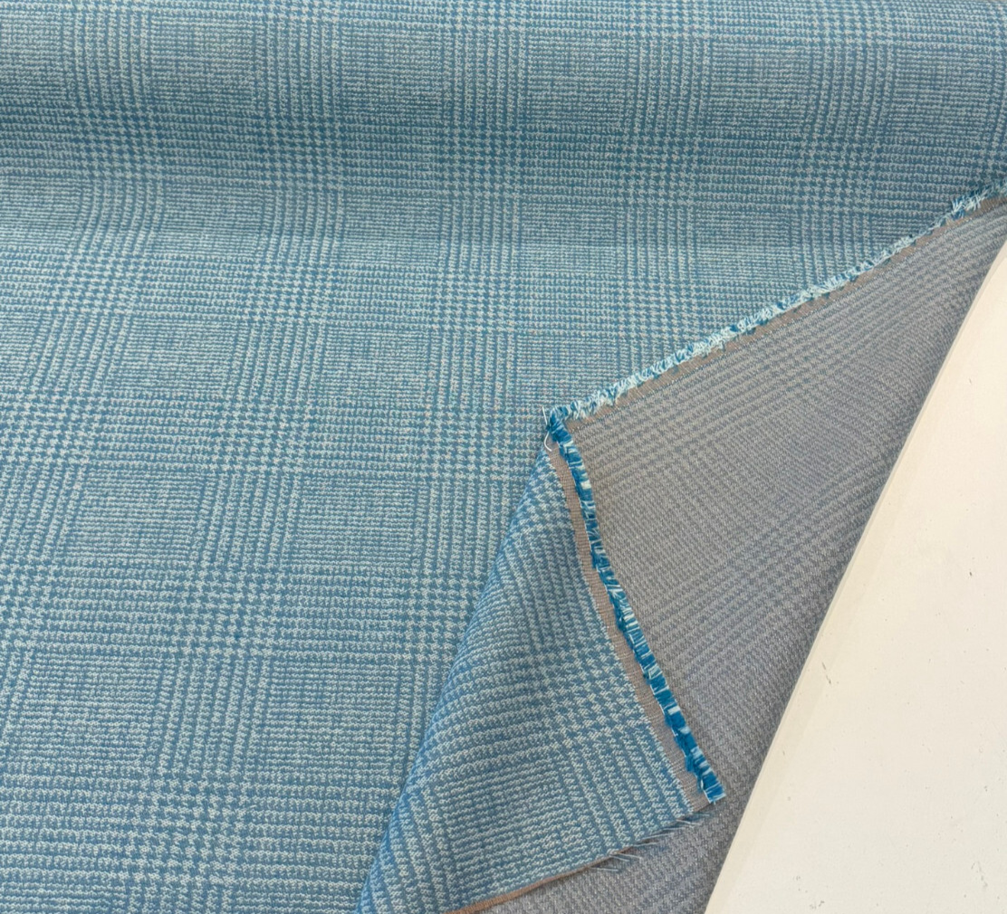 Frasure Adrift Sunbrella Acrylic Fabric - Coastal Blue/Ivory Glen Plaid, 54" Width (1 Yard)