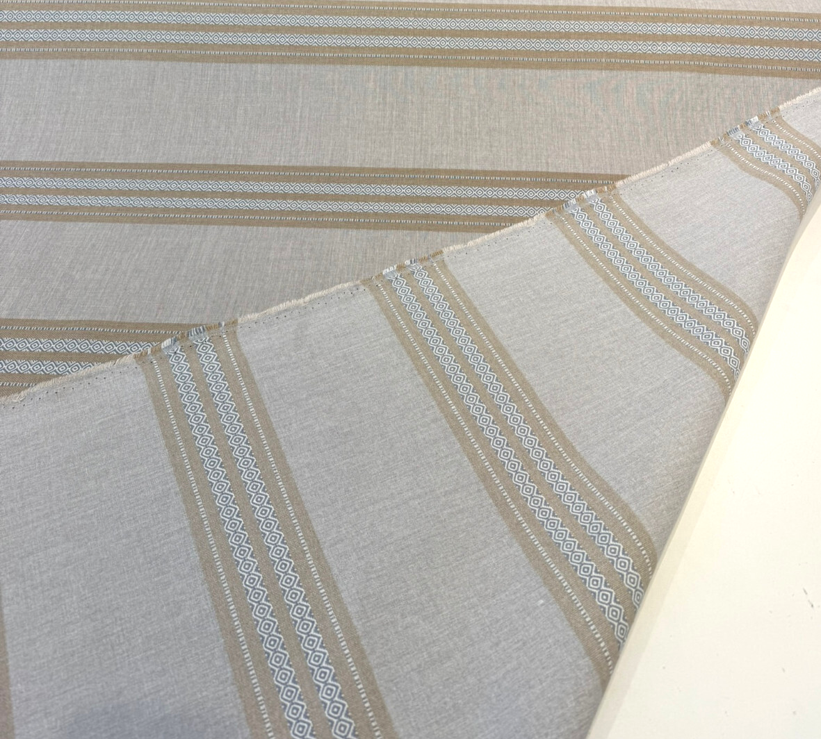 Sunbrella Ethos Dune Acrylic Fabric - Beige/Cream Stripe, 54" Width (1 Yard)