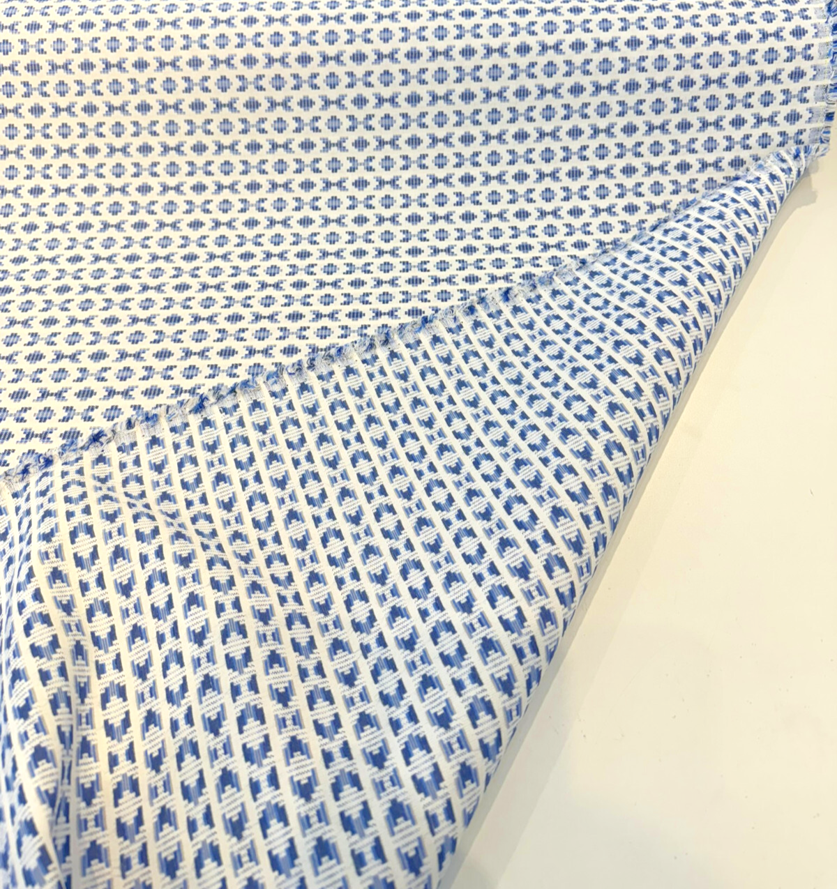 Sunbrella Clockwork Sky Blue Acrylic Fabric - Sky Blue, Off White Geometric, 54" Width (1 Yard)